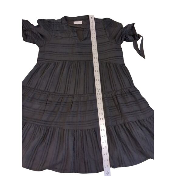 Altar'd State Babydoll Dress Small Tie Sleeve Tiered Ruffle Black Pockets - Picture 5 of 6